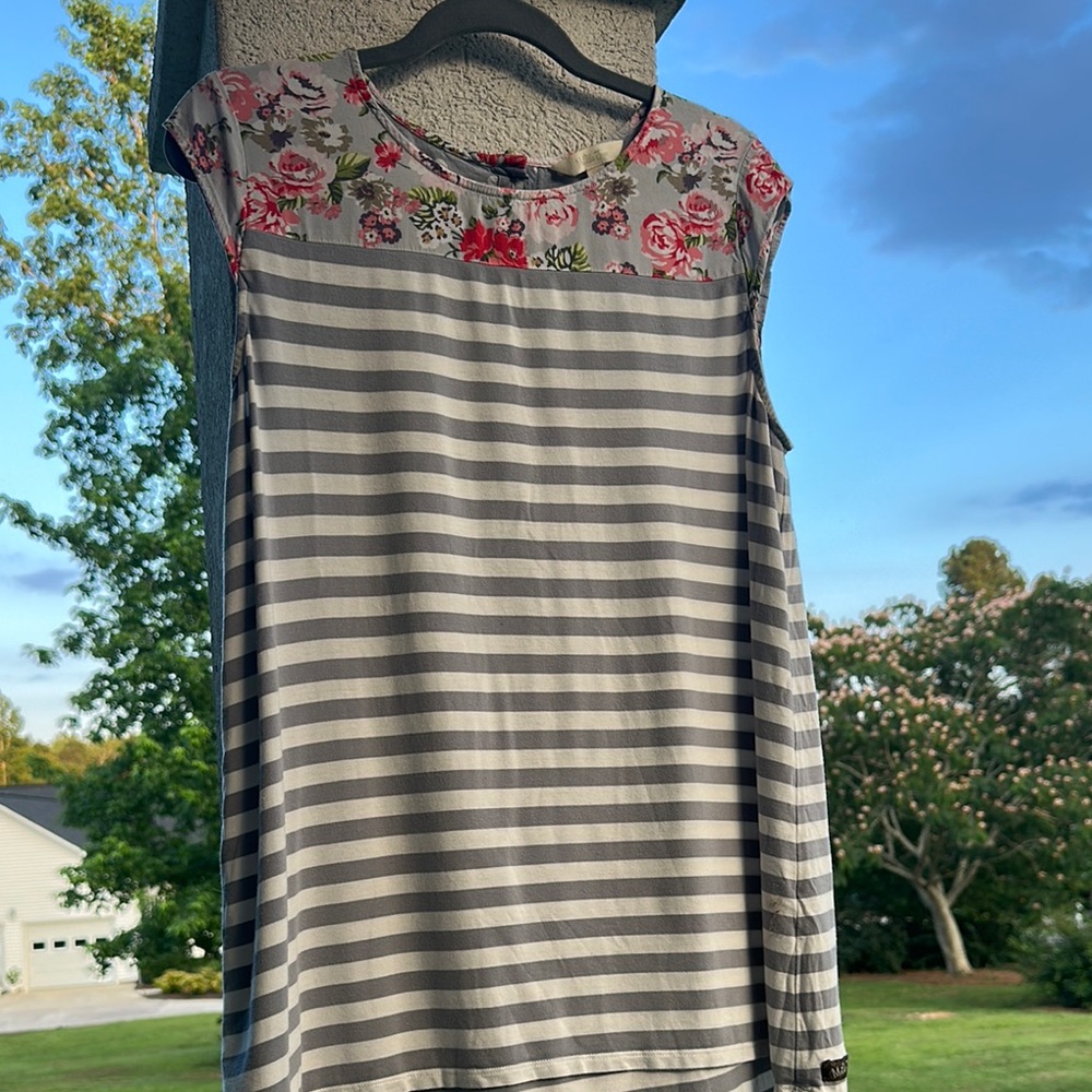 Matilda Jane Gray Striped and Floral Blouse